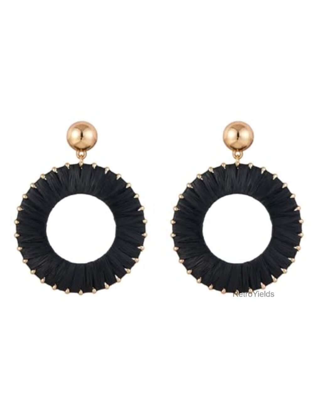 Boho Raffia Round Drop Dangle Earrings Lightweight Handmade Woven